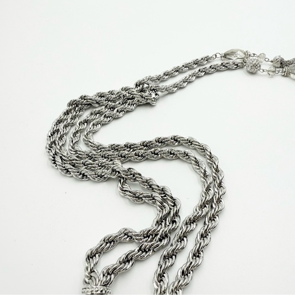 Traci Lynn Chain Long Silver Tone Heavy Chain Necklace Glass/crystal Pendant - Picture 6 of 9